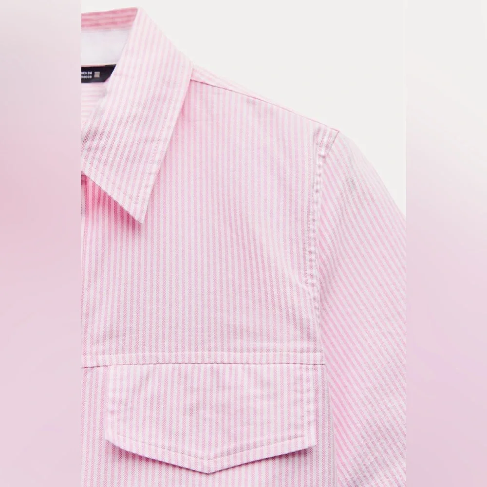 Zara Pink Striped Button Down Shirt - Picture 5 of 10